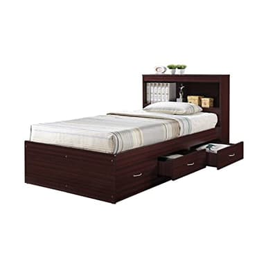 Hodedah Storage Bed with Bookcase Headboard, Mahogany
