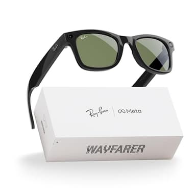 Ray-Ban Meta (Gen 1), Wayfarer, Shiny Black | Smart AI Glasses for Men, Women — 12 MP Ultra-Wide Camera, Open-Ear Speakers for Audio, Video Recording and Bluetooth — Green Lenses — Wearable Technology