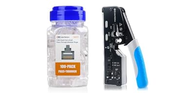 Cable Matters 100-Pack Cat 6 Pass Through RJ45 Connectors for Solid or Stranded UTP Ethernet Cable & 1-Pack All-in-One Modular Ethernet Crimping Tool (Cat5 Cat6 Cat7 Cat8 Crimping Tool)