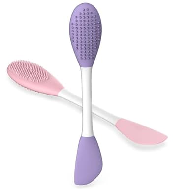 Silicone Pore Cleansing Brush Set, 2PCs Face Mask Applicator Spatula & Facial Massage Tool, Multi-Function Soft Silicone Pore Brush Face Scrubber for Skincare Routine, Pink & Purple