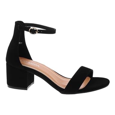 TOP Moda Darcie-1 Ankle Strap Dressy High Heel Sandal, Non-slip Sole, For Wedding, Party, Prom, Evening Wear, or Any Occasion, Sleek Style Block Heel Sandals, Black Nubuck, 7.5