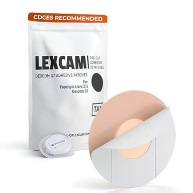Lexcam Adhesive Patches Compatible with Dexcom G7 & Stelo, Waterproof, Color Tan Overpatches for CGM, Stays Secure for 14 Days, Pack of 20