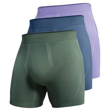 CRZ YOGA Men's Seamless 5" Boxer Briefs Breathable Sports Underwear (3-Pack) Pitch Blue&Forest Green&Lavender X-Large