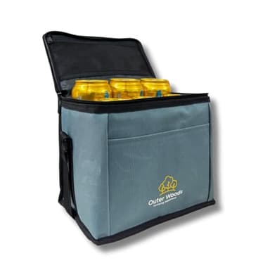Outer Woods Insulated 6 Can Cooler Bag, Fits 6 x 500ml Beer Cans, Keep Cans Cool for up to 10 Hrs, with 2 Units of Ice Gel Packs, Grey
