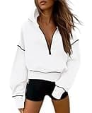 PRETTYGARDEN Women's Hooded Sweatshirts Long Sleeve Half Zip Cropped Hoodie Pullover Winter Fashion Clothes (White,X-Large)