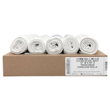 Ultrasac Heavy Duty 55 Gallon Clear Trash Bags - (Value 50 Pack) - 1.2 MIL equivalent Industrial Strength Plastic 37" x 54" for 50-55 Gal Cans -Fits Toter, Rubbermaid Brute, Carlislie Bronco etc.