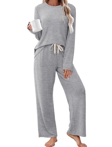 Sampeel Lounge Sets for Women 2 Piece Cozy Fall Pajamas Sets Soft Pj Travel Outfits Two Piece Matching Comfy Winter Clothing Fashion Plus Size Clothes Grey XL