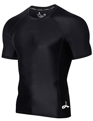 LAFROI Men's Short Sleeve UPF 50+ Baselayer Compression Rash Guard (Sym Black, LG)