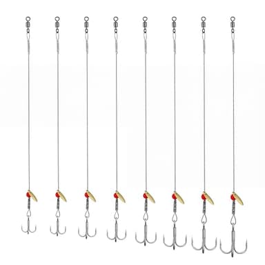 Soulchen 8 Pcs Ice Fishing Tip up Leader Rig Set with Sharp Hooks, 7.9 Inches Weighted Stainless Steel Sucker Walleye Pike Musky Predator Rig for Ice Angling (Size 1-8,Single Hook)