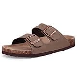 ODOLY Women's Cork Footbed Slide Sandal, Comfortable Summer Beach Sandals with Adjustable Buckle, Brown Size 8-8.5