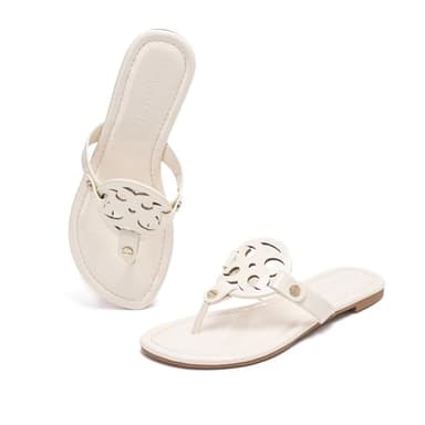 Stratuxx Kaze Women's Dressy Patent Leather Thong Sandals with Memory Foam,Comfy Beach Slides Slip On Flat Sandals for Women