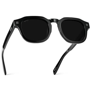WearMe Pro WMP Eyewear – Men’s Square Polarized Sunglasses: Thick Acetate Frame, Bold Geometric Shape, 5-Barrel Hinges, Retro 60s Design (Black/Triple Black Lens)