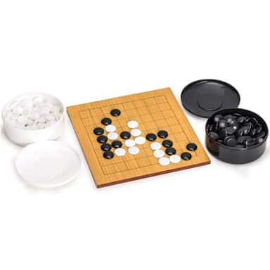 Yellow Mountain Imports Beechwood Veneer 0.4-Inch Etched Beginner's 9x9 Go Game Set Board with Single Convex Melamine Stones - Classic Strategy Board Game (Baduk/Weiqi)