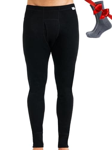 Merino Wool Base Layer Mens Bottom Pants 100% Merino Wool Heavyweight, Midweight, Lite Thermal Underwear Long Johns and Socks (Medium, Black 250)