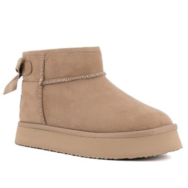 Juicy Couture Women Slip On Winter Boots Warm Microsuede Insulated Fashion Ankle Booties Outdoor Snow Boot-Olden-Natural Micro-Size 6