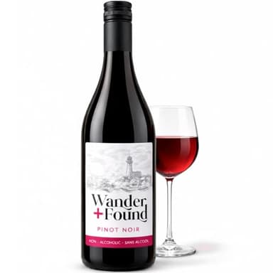 Wander + Found Non-Alcoholic Wine, Pinot Noir, Award Winning Red Wine from Germany, Non-GMO Dealcoholized Wine, 750 ml (1 Bottle)
