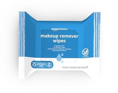 Amazon Basics Makeup Remover Wipes, Gentle Cleansing, Dermatologist Tested, Formulated without Fragrance, Plant Based, Removes Waterproof Mascara, 25 Count Per Pack, Pack of 1