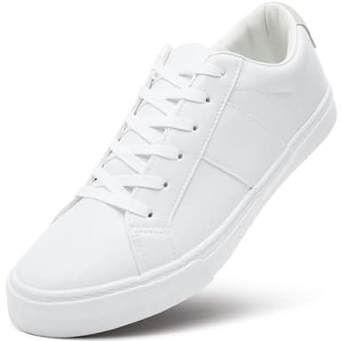 ZGR Men's Synthetic Leather White Sneakers,Low Top White Tennis Shoes,Lace up Casual Shoes(White,US13)