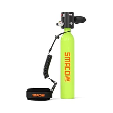 SMACO Mini Scuba Tank 0.5L - Portable Diving Tank with Up to 10 Minutes Air Supply, Compact Emergency Pony Bottle for Free Diving, Snorkeling & Scuba Backup (33ft/100ft) - Lightweight Oxygen Tank
