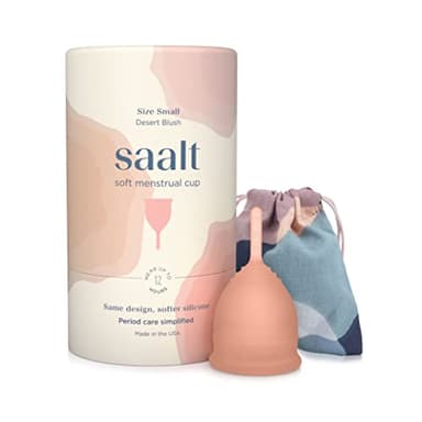 Saalt Soft Menstrual Cup – Reusable Period Cup – Made for Comfortable, Leak-Free Protection Up to 12 Hours – BPA & Latex Free – Includes Cup & Carry Bag (Small, Desert Blush)