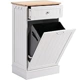 AHB 13 Gallons Tilt Out Trash Cabinet, Hidden Trash Can Kitchen Wooden Tilt Out Pet Proof Hidden Trash Bin for Kitchen Living Room,White