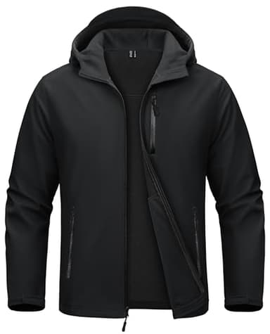 MAGCOMSEN Men's Waterproof Jacket Softshell Hooded Fleece Lined Windproof Lightweight Tactical Outdoor Rain Coat for Hiking Black XL