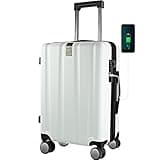 KROSER Hardside Expandable Carry On Luggage with Spinner Wheels & Built-in TSA Lock, Durable Suitcase Rolling Luggage with USB Port, Carry-On 20-Inch, White