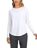 CRZ YOGA Pima Cotton Workout Long Sleeve Shirts for Women Athletic Crewneck Yoga Casual Tops Plain T-Shirt White Small