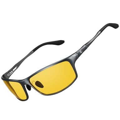 BIRCEN Night Vision Glasses for Driving: Al-Mg Metal Yellow Anti-Glare Night Glasses Reduce Eye Strain for Drivers Rain Fog Snow
