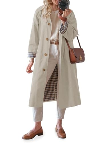 Tankaneo Womens Long Trench Coat Single Breasted Oversized Windproof Overcoat Fashion Outerwear