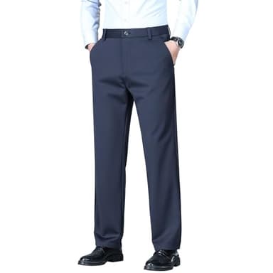 Mylldey Men's Regular Fit Dress Pants Casual Business Flat Front Mens Wrinkle Free Comfort Stretch Pants (208 Navy-28)