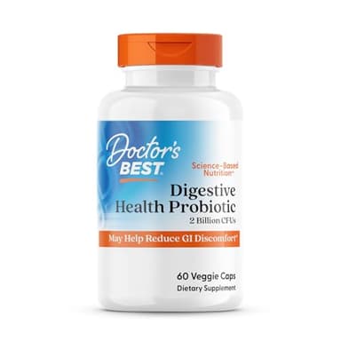 Doctor's Best Digestive Health Probiotic 2 Billion with Lactospore, Non-GMO, Vegan, Gluten Free, Soy Free, 60 Veggie Caps (DRB-00464)