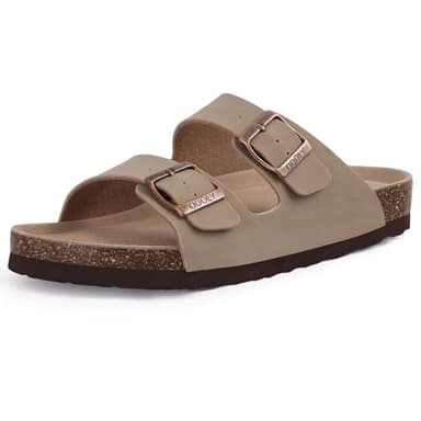 ODOLY Unisex Cork Footbed Slide Sandal, Arch Support Summer Outdoor Sandals with Adjustable Buckle for Women and Men, Taupe 38 (7.5 Women/6 Men)