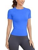 MathCat Short Sleeve Workout Tops for Women, Seamless Workout Shirts for Women, Yoga Athletic Shirts Soft Gym Tops Lakeblue