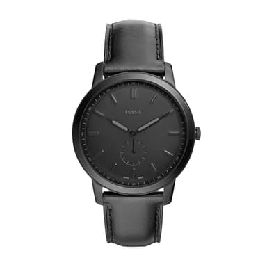 Fossil Men's Minimalist Quartz Stainless Steel and Black Leather Three-Hand Watch for Men, Color: Black