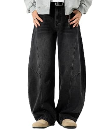 LUOBANIU Men's Baggy Jeans Loose Fit Denim Jeans Irregular Hip Hop Pants Vintage Y2K Skater Trousers Streetwear 2469Matte Black XL