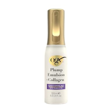 OGX Plump Emulsion + Collagen Conditioning Hair Mist, Volumizing Hair Spray with Marula Oil for 3x Plumper Hair* for up to 72 Hours Without the Weight, 450°F Heat Protection, 6.5 fl. oz