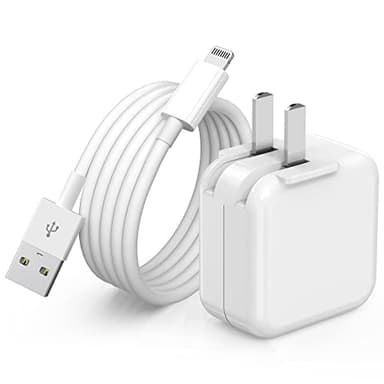 iPad Charger, iPhone Charger Pad Cord Fast Charging 12W USB Wall Charge Foldable Portable Travel Plug with 6.6FT Lightning iPad Cable Compatible with iPhone, iPad, iPad Mini 1/2/3/4/5,iPad Air 1/2/3