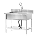 Stainless Steel Utility Sink Single Bowl Freestanding Laundry Sink with Pull-Out Faucet,for Laundry Room Farmhouse Indoor and Outdoor Sink Pet Cleaning
