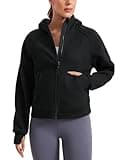 CRZ YOGA Womens Fleece Lined Full Zip Hoodies Oversized Long Sleeve Casual Workout Hooded Sweatshirt with Thumb Holes Black Medium
