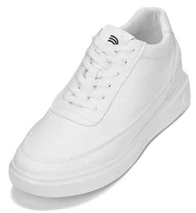 CALTO Men's Invisible Height Increasing Elevator Shoes - Pure White Light-Weight Lace-up Leather Sporty Sneakers - 2.8 Inches Taller - X1647 - Size 9 D(M) US