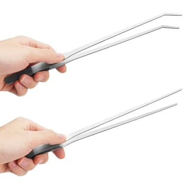 Fri4Free 2PCS Long Aquarium Tweezers - 10.6" Straight and Curved Tweezers, Stainless Steel Reptile Feeding tongs, Terrarium Aquascape Tools Feeder for Lizards, Bearded Dragon Snake Tank Accessories