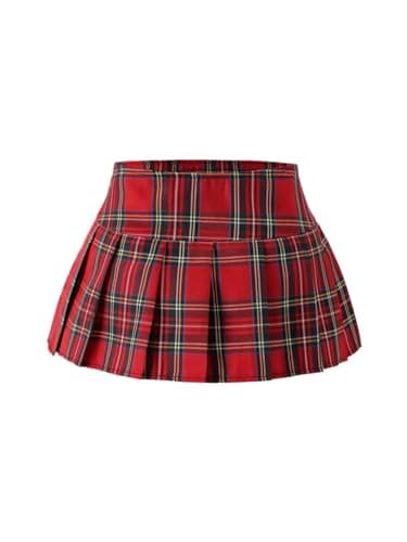 HAVBX Mens Sexy Lingerie Role Play Costume Mini Plaid Skirt Sissy Panties Thongs Crossdressing (Red, M)