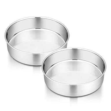 P&P CHEF 6 Inch Cake Pan Set of 2, Stainless Steel Round Baking Layer Cake Pans, Non Toxic & Healthy, Leak-proof & Easy Clean, Mirror Finish & Easy Releasing, Oven & Dishwasher Safe
