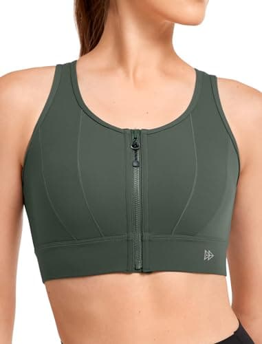 Yvette Front Closure Sports Bras for Women High Support Large Bust Supportive Sports Bra High Impact for Running,Dark Green,L