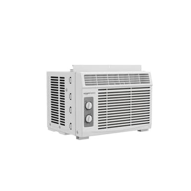 Amazon Basics 5000-BTU Small Window Air Conditioner, Up to 150 Sqf, Window AC Units with Cool and Fan Functions, Washable Filter, Adjustable Window Kit, Intuitive Mechanical Controls, White