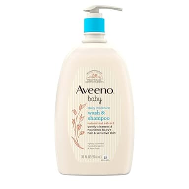 Aveeno Baby Daily Moisture Body Wash & Shampoo with Oat Extract, Hypoallergenic, Tear-Free, No Added Parabens, pH-Balanced Formula For Sensitive Hair & Skin, Baby Essentials, 33 fl oz