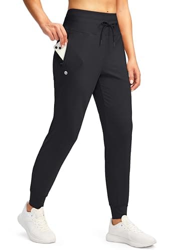 G Gradual Women's Joggers Pants with Zipper Pockets High Waisted Sweatpants Athletic Tapered Pants for Women Lounge Workout(Black,L)