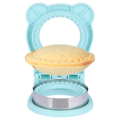 Sandwich Cutter and Sealer, Stainless Steel Uncrustable Sandwich Maker with Crimper，Round Circle Shape for Peanut Butter Jelly, Pancake, Cookie，Crustless Bread Sealer for Kids Lunchboxes (Light Blue)