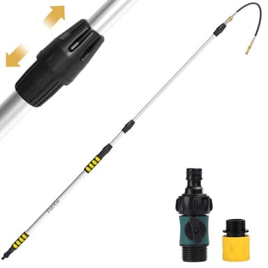 POOPLE 24ft Reach Gutter Cleaning Tools From The Ground, 16ft Telescopic Gutter Cleaner Tools, Rain Gutters Cleaning Tool With Garden Hose Attachment and Bendable Wand